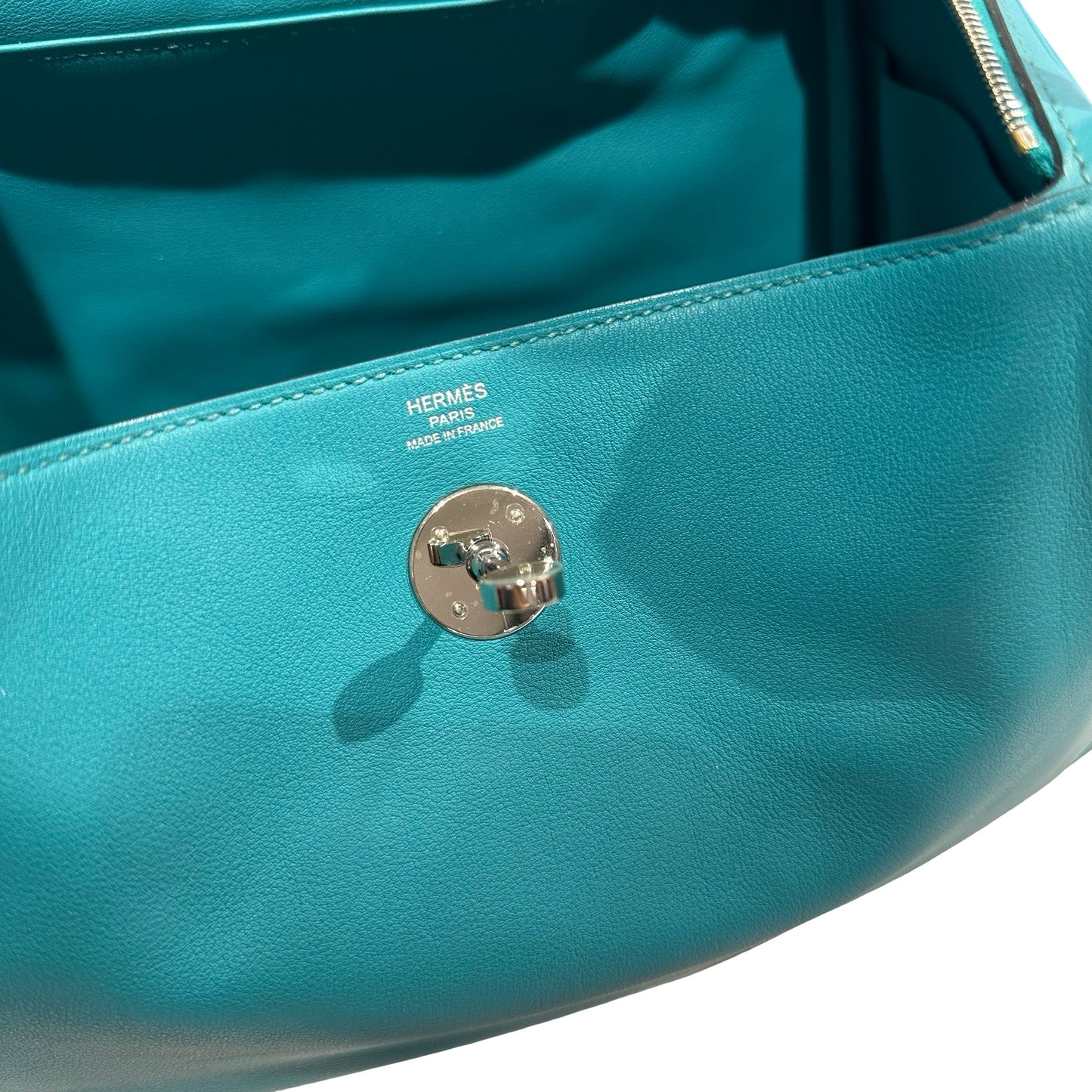 Used HERMES Swift Lindy Handbag Green PHW