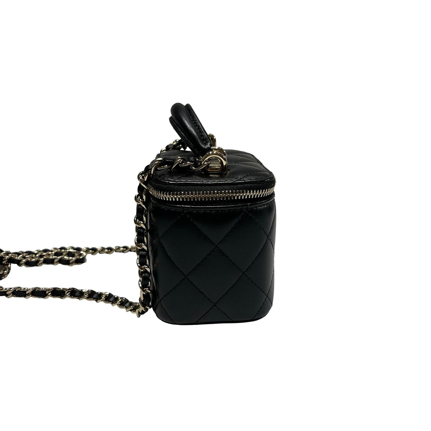 Used CHANEL Lambskin Leather Vanity Case Cross Body Bag Black GHW