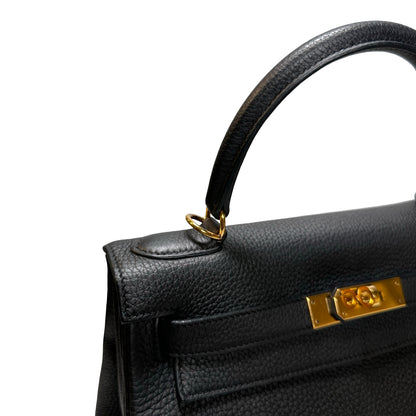 Used Hermès Clemence leather Kelly 28 Handbag Black GHW