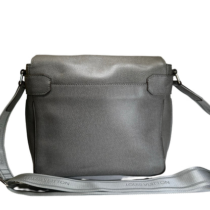 Used LOUIS VUITTON Calfskin Roman Messenger Bag Grey PHW