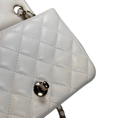 Used CHANEL Quilted Lambskin Classic Mini Rectangular Flap Bag Chain Shoulder Bag White GHW
