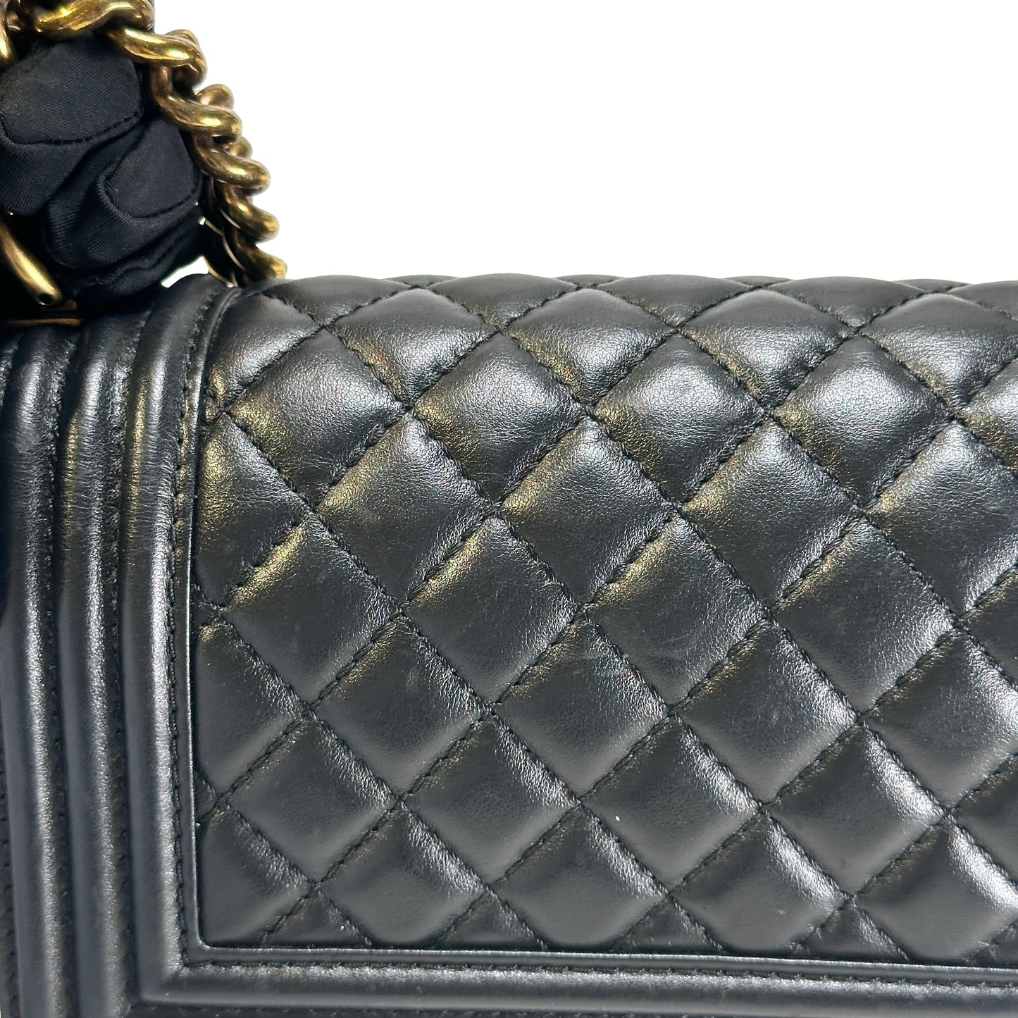 Used CHANEL Lambskin Boy 20 Shoulder Bag Black GHW