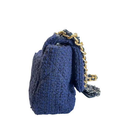 Used CHANEL Tweed Chanel 19 Small Shoulder Bag Navy