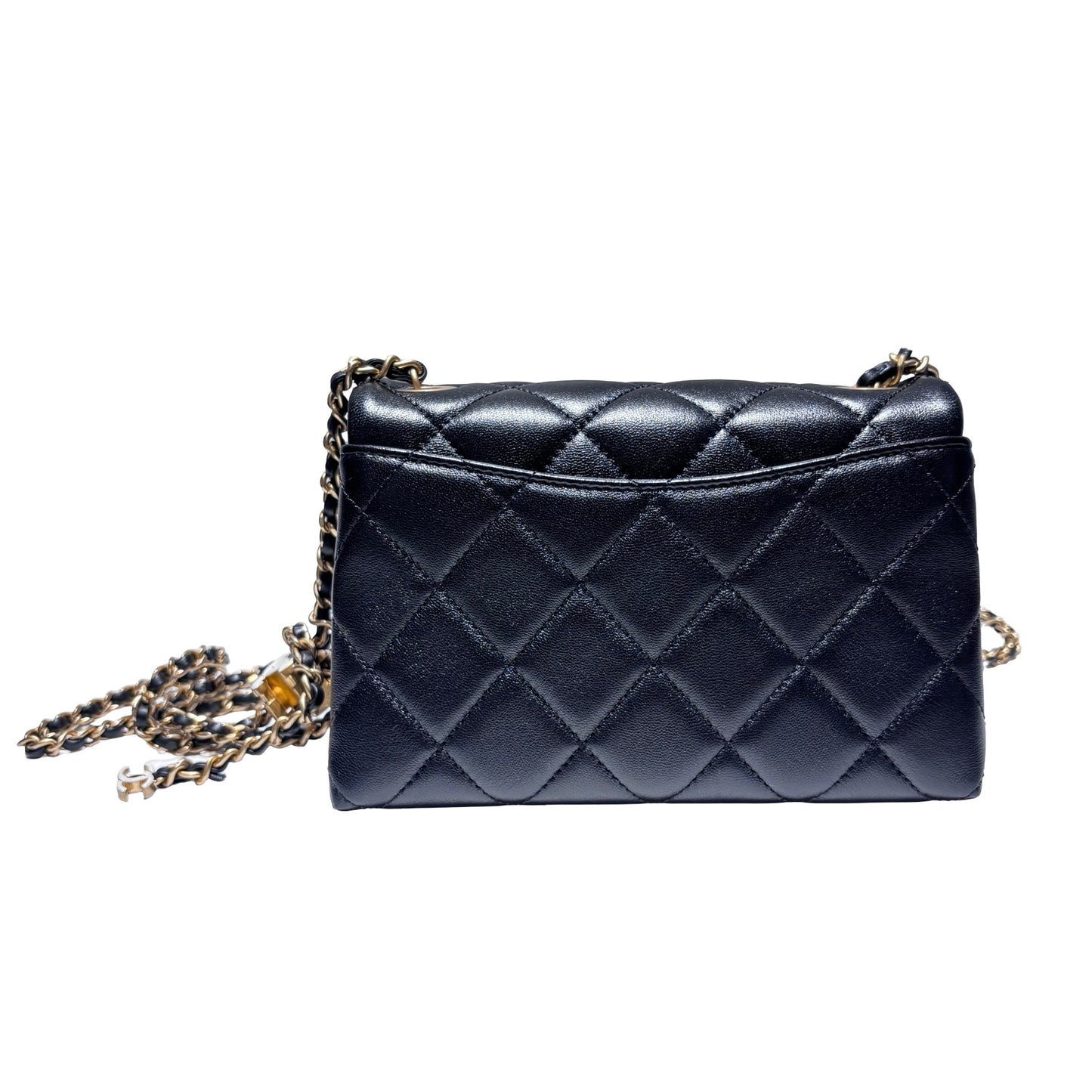 New CHANEL Lambskin Leather Flap Cross Body Bag Black