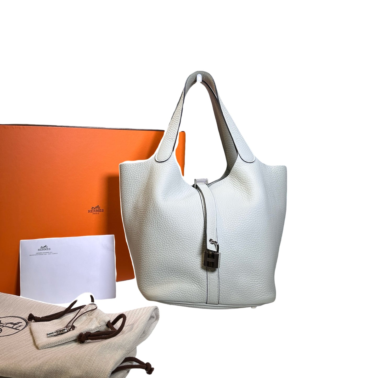Used HERMES Clemence Leather Picotin Lock Bucket Bag OW PHW