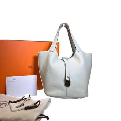 Used HERMES Clemence Leather Picotin Lock Bucket Bag OW PHW
