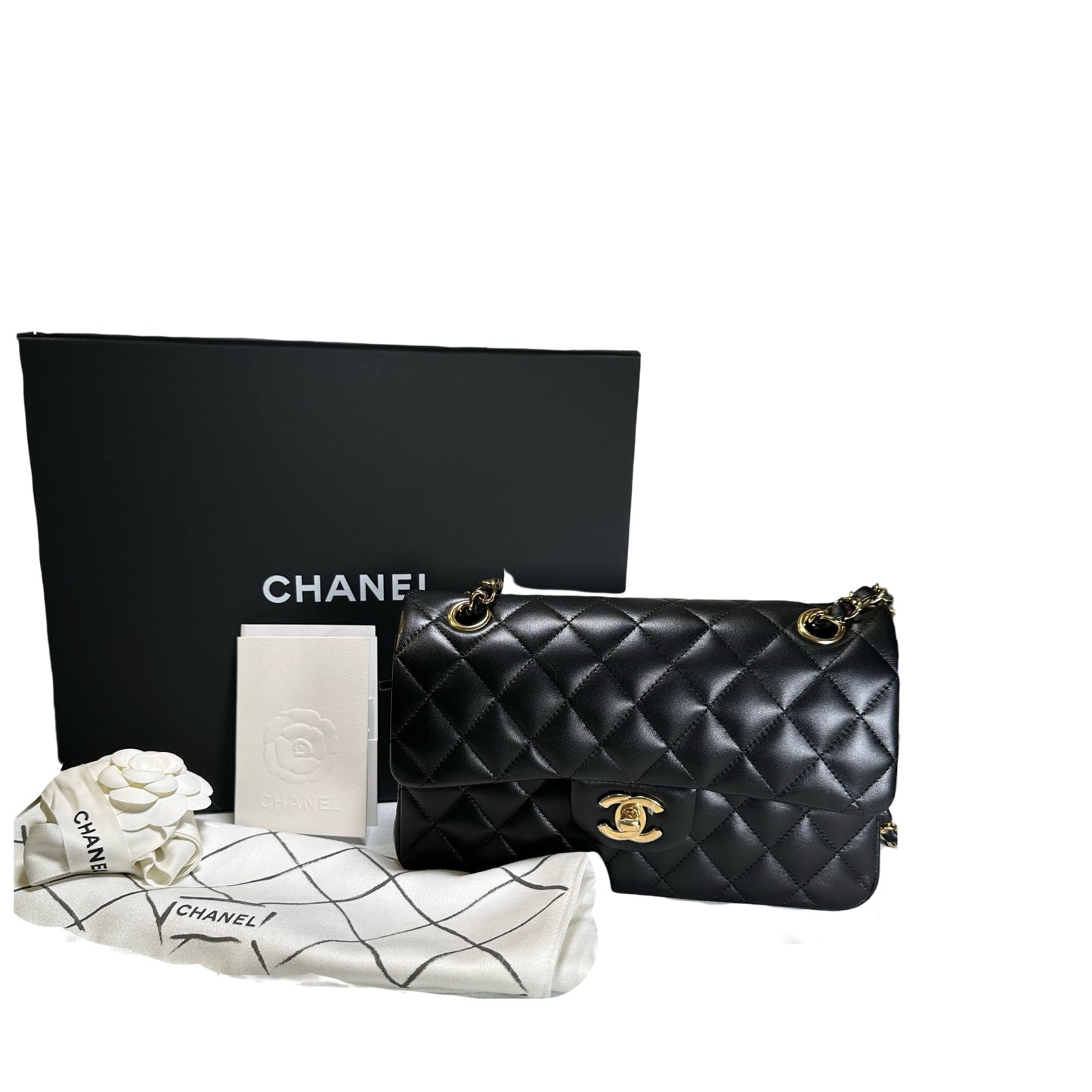 Brand New CHANEL Quilted Lambskin Classic Flap Chain Shoulder Bag Black GHW