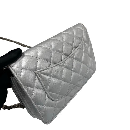 Used CHANEL Calfskin Leather 2.55 WOC Cross Body Bag Grey PHW