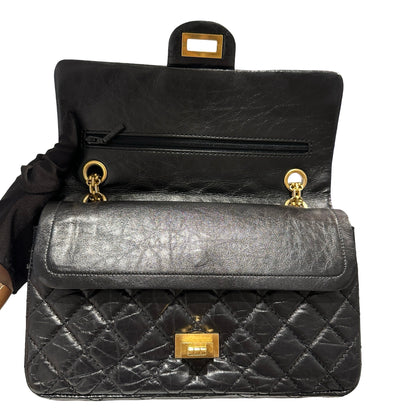 Used CHANEL Quilted Aged Calfskin 2.55 Small Chain Shoulder Bag Black Gold