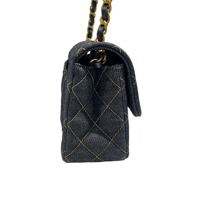 Unused Chanel Denim 20 Mini Flap Shoulder Bag Navy Blue GHW