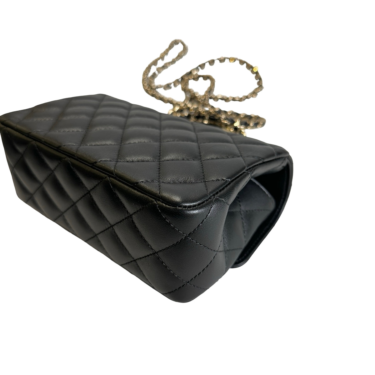 Used CHANEL Quilted Leather Mini Flap Bag with Top Handle Handbag Black