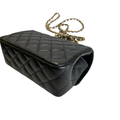 Used CHANEL Quilted Leather Mini Flap Bag with Top Handle Handbag Black