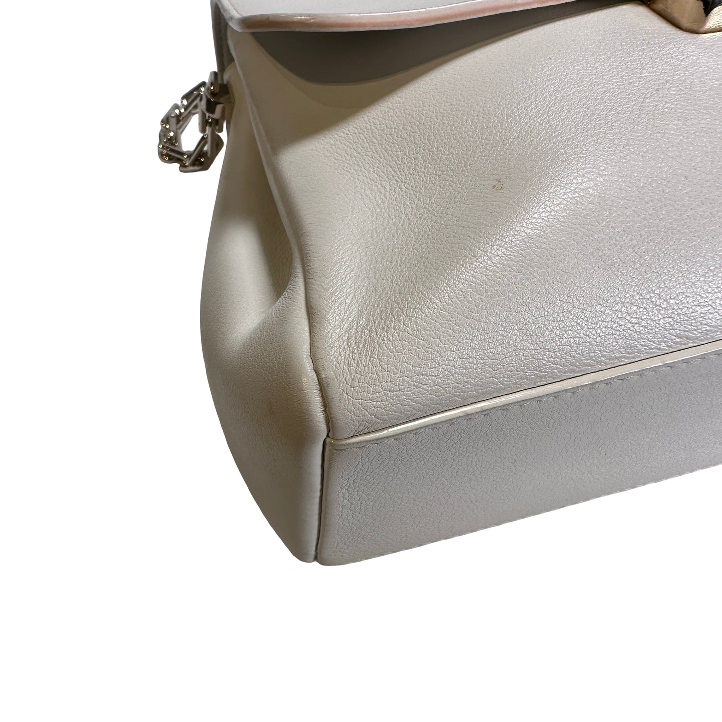 Used CHRISTIAN DIOR Leather Miss Dior Promenade Pouch Chain Shoulder Bag White GHW