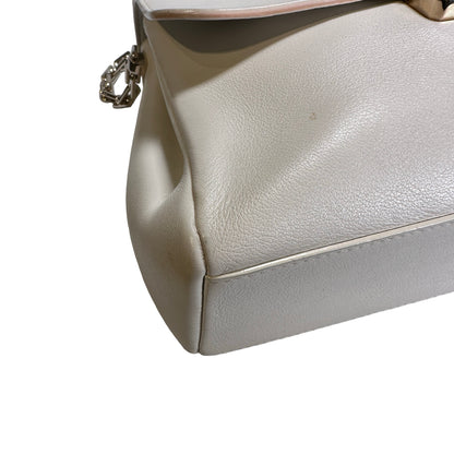 Used CHRISTIAN DIOR Leather Miss Dior Promenade Pouch Chain Shoulder Bag White GHW