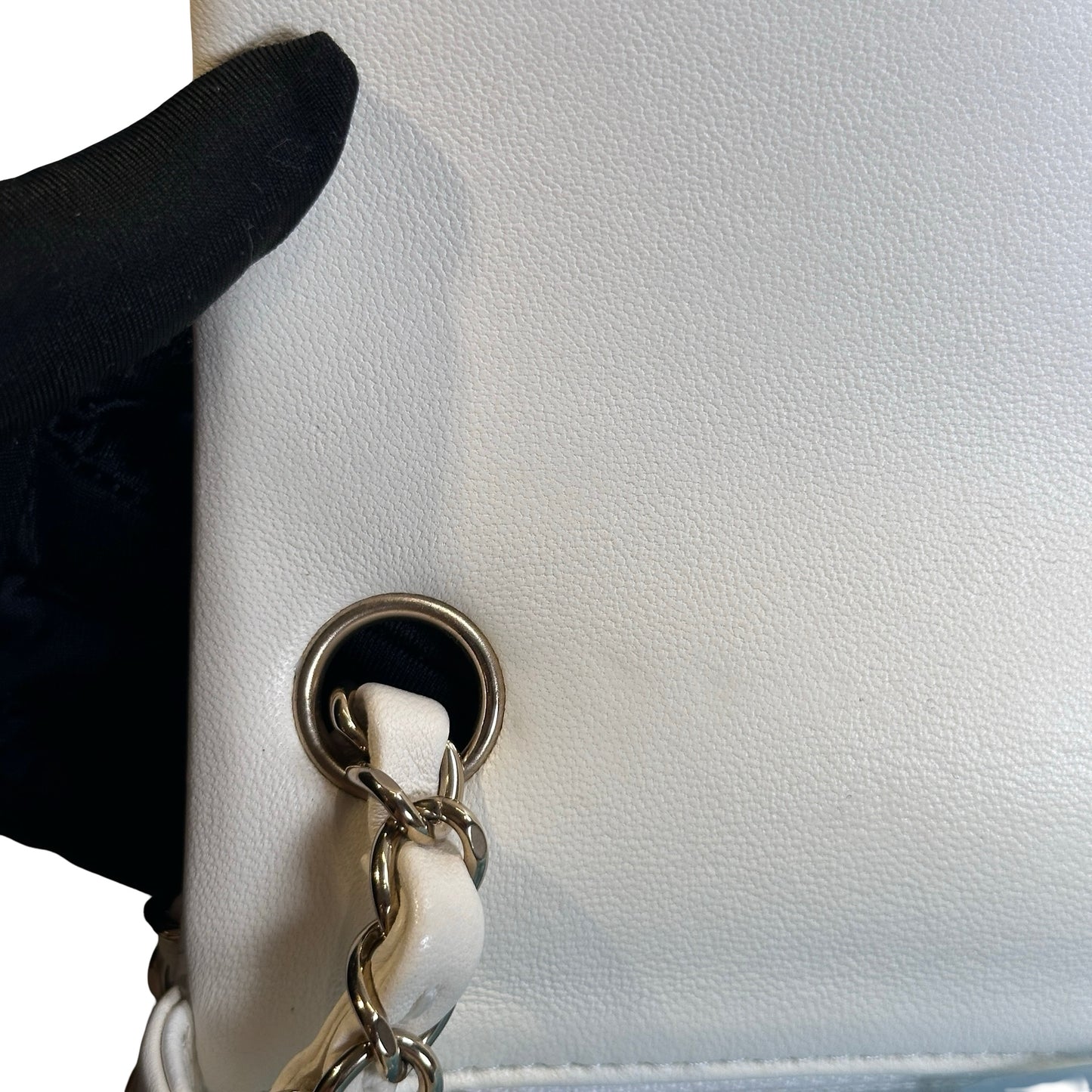 Used CHANEL Quilted Lambskin Classic Mini Rectangular Flap Bag Chain Shoulder Bag White GHW