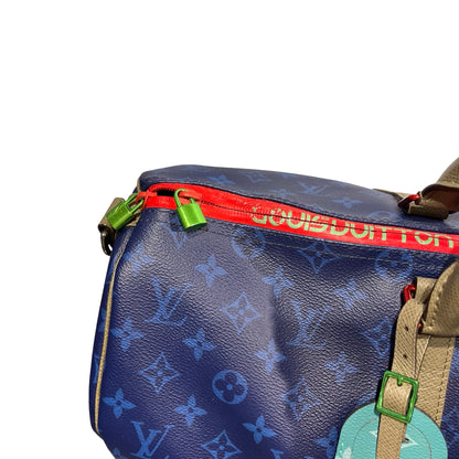 Used LOUIS VUITTON Monogram Keepall Bandoulière Travel Bag Blue Khaki Red Turquoise