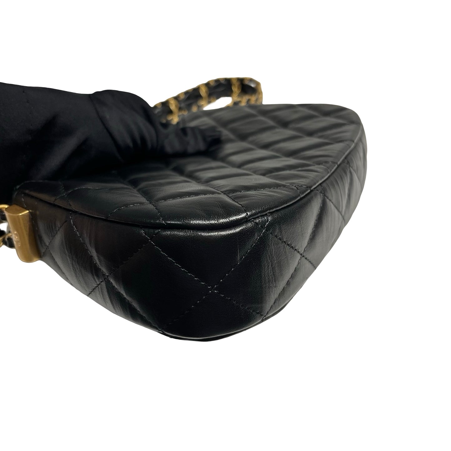 CHANEL SHOULDER POUCH BLACK CALFSKIN GHW [3000630]
