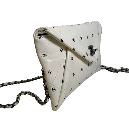 Used CHANEL Quilted CC Logo Print Quilted Wallet on Chain Chain Shoulder Bag White Black