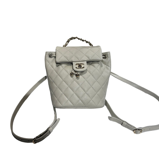 Used CHANEL Calfskin Leather Backpack Calf Skin Backpack Gray GHW