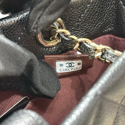 Used CHANEL Caviar Leather Mini Clutch with Chain Cross Body Bag Black GHW