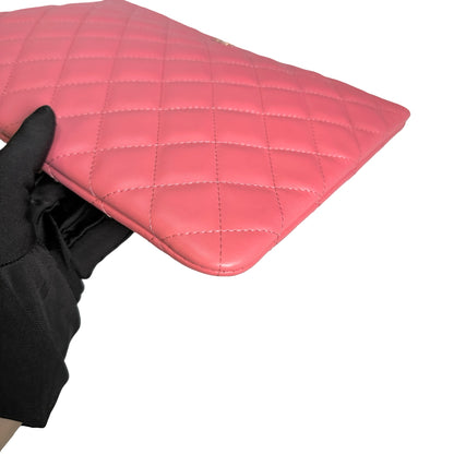 Used CHANEL Lambskin Cluth Clutch Pink PHW