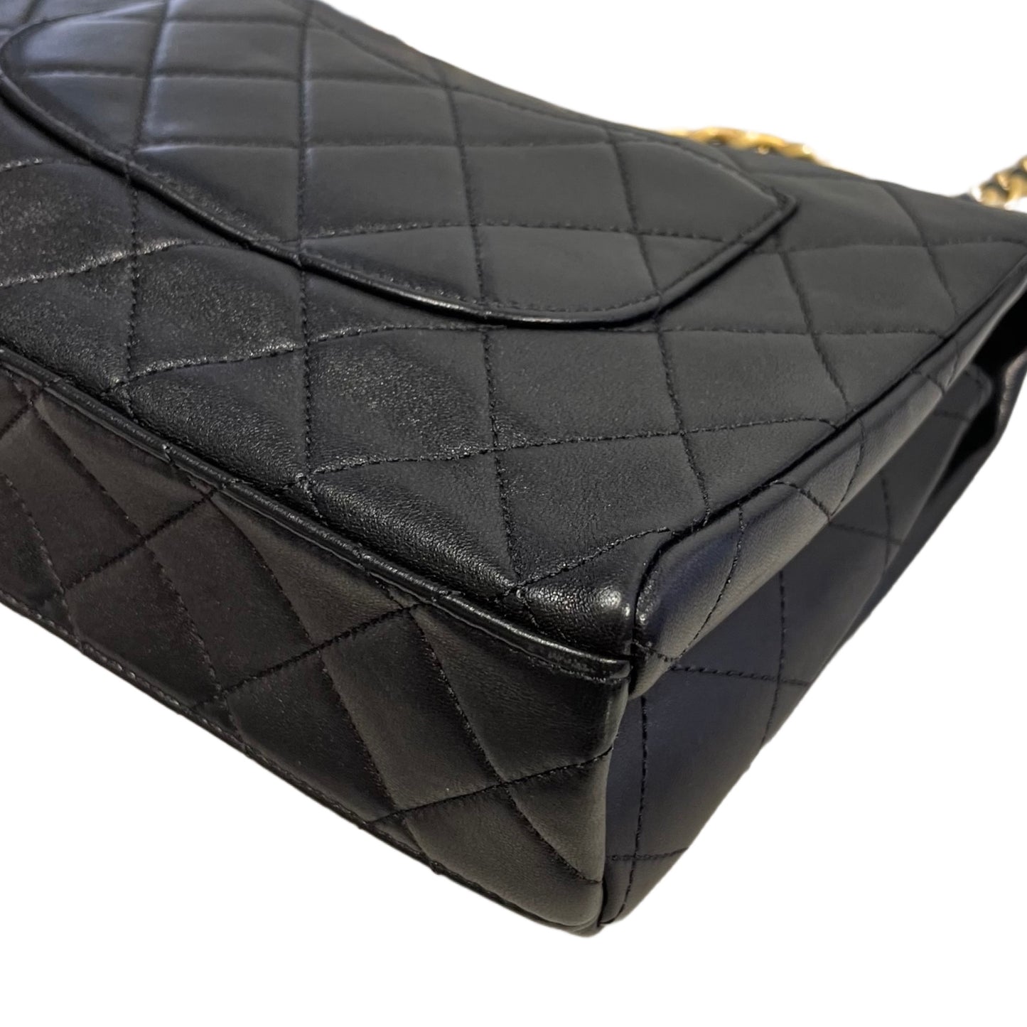 Used CHANEL Quilted Lambskin Mini Rectangular Flap Bag Chain shoulder bag Black GHW