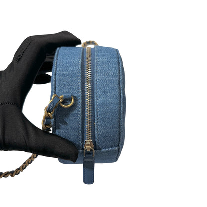 Used CHANEL Denim Chain with Gold Ball Cross Body Bag Denim Blue GHW