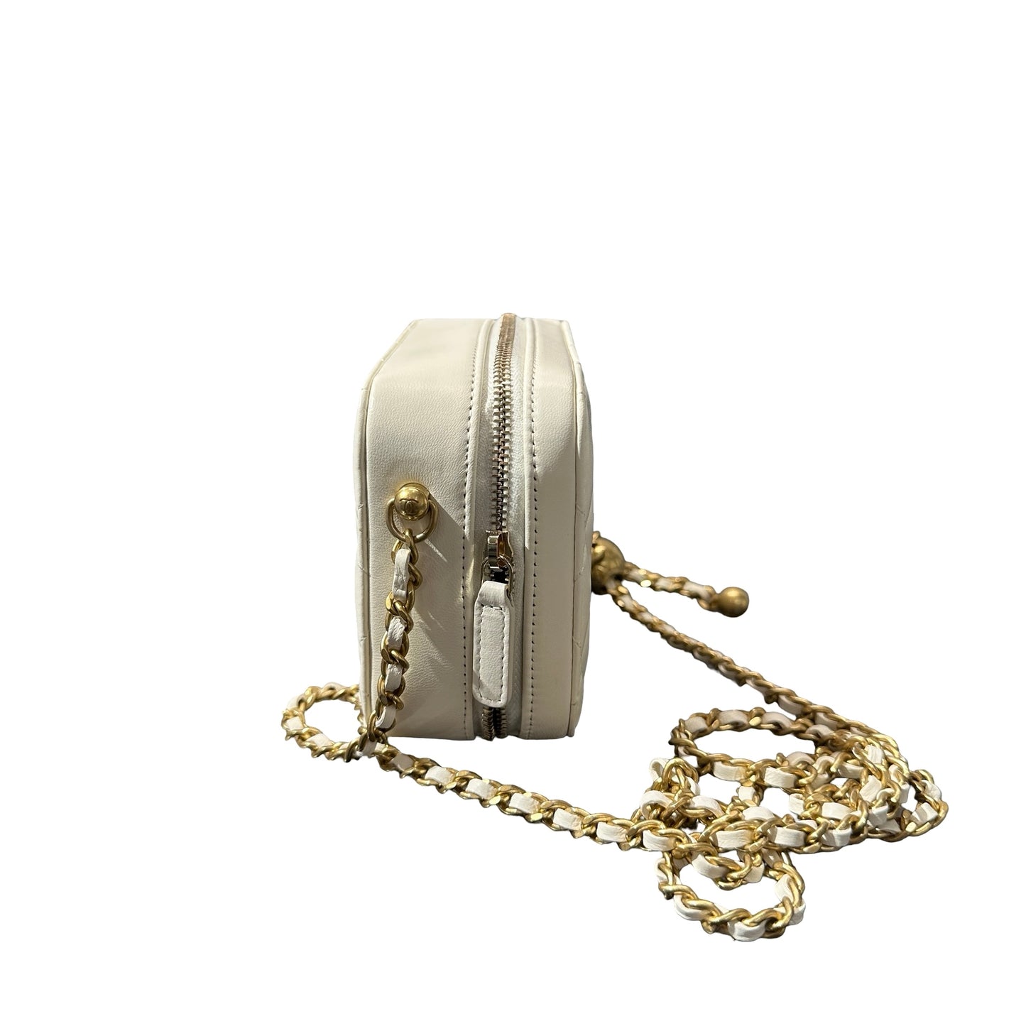 Used CHANEL Lambskin Leather Cross Body Bag GHW White