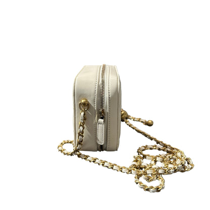 Used CHANEL Lambskin Leather Cross Body Bag GHW White