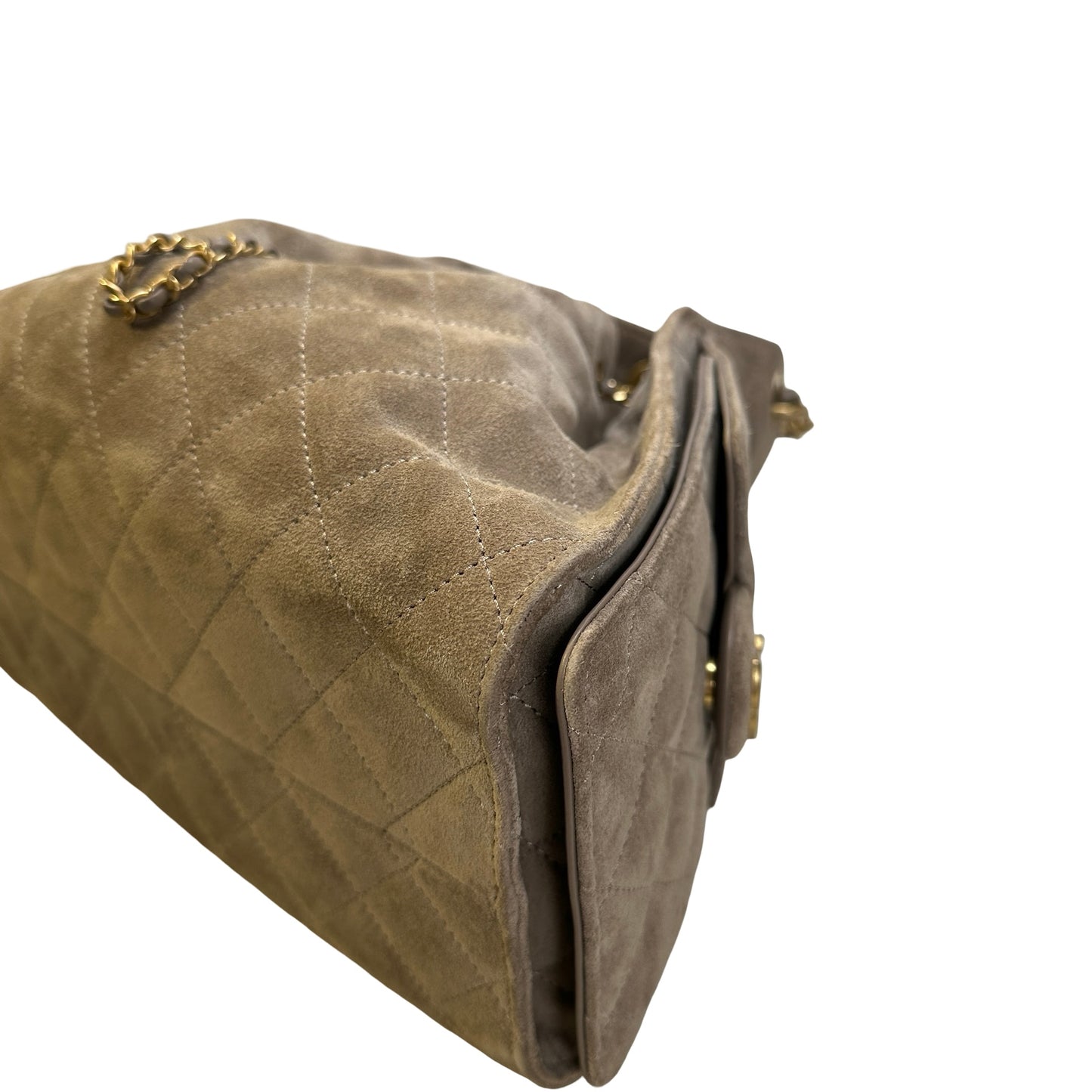 Used CHANEL Suede Quilted Suede Quilted Handbag Handbag Khaki Gold
