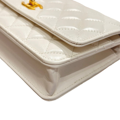 Used CHANEL Lambskin Leather 23P RAINBOW TOP HANDLE WOC Cross Body Bag White GHW