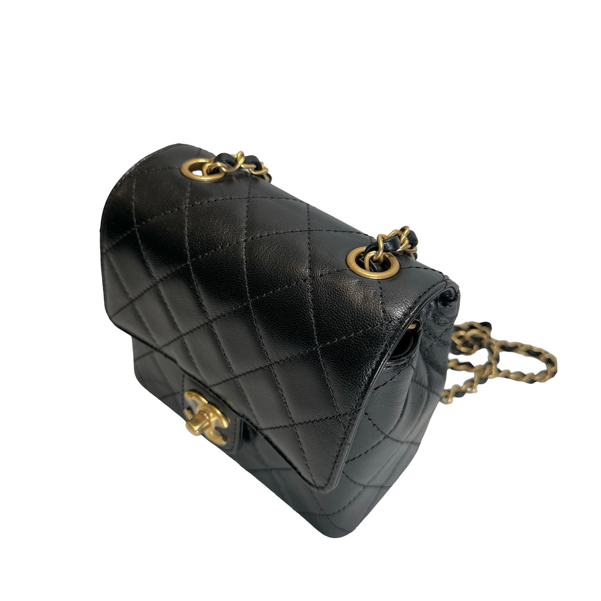 Used CHANEL Quilted Mini Flap Bag Chain Shoulder Bag Black Gold