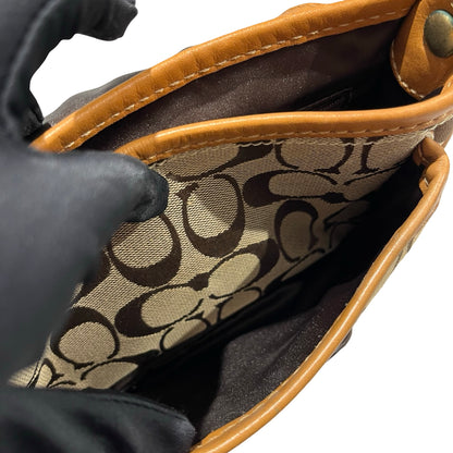 Used COACH Signature Canvas Leather Signature Canvas Flap Bag Crossbody Bag Brown Beige
