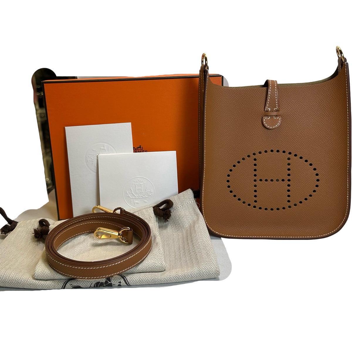 Brand New HERMES Clemence Evelyne Crossbody Bag Gold