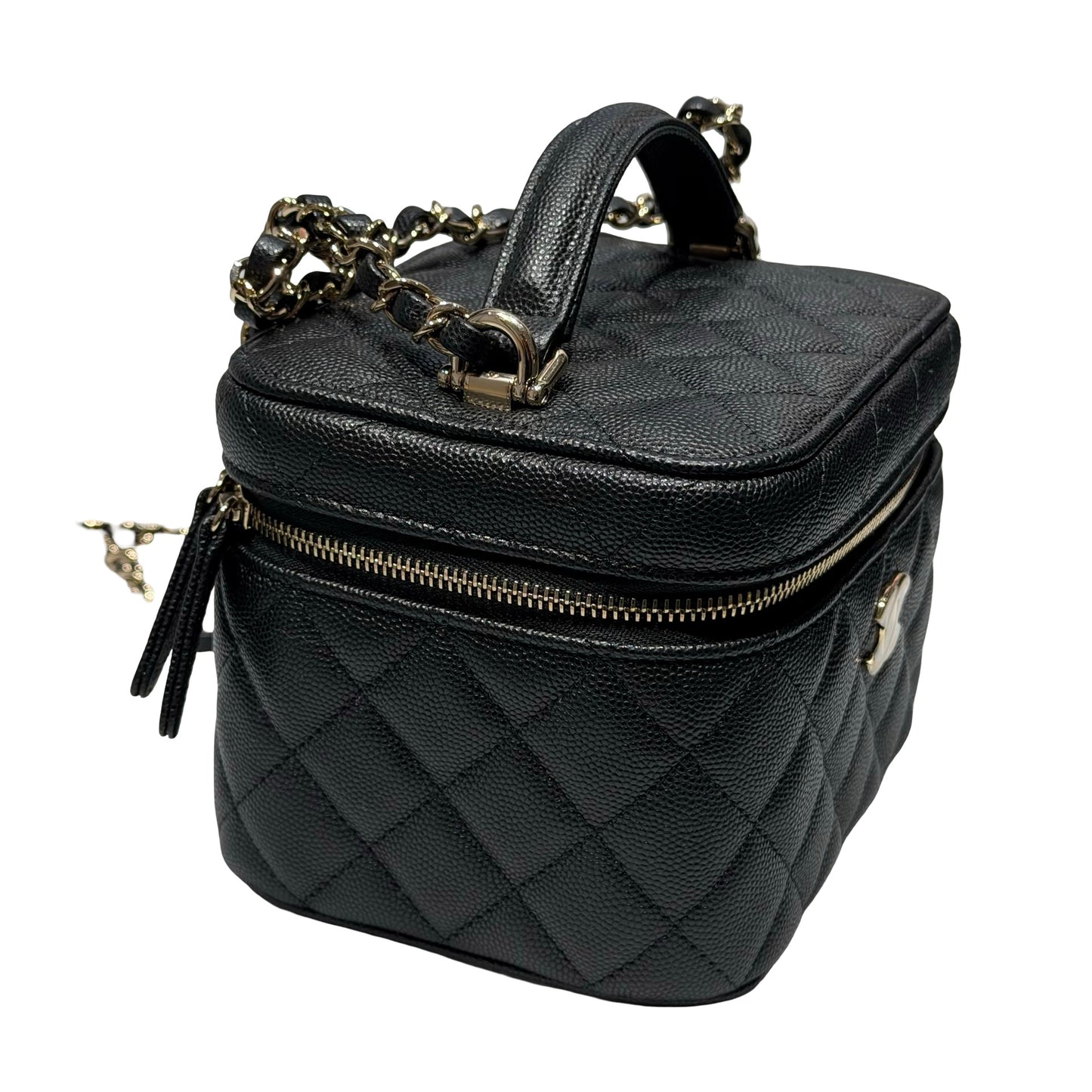 Unused Chanel Calfskin Leather Vanity Case Cross Body Bag Black GHW