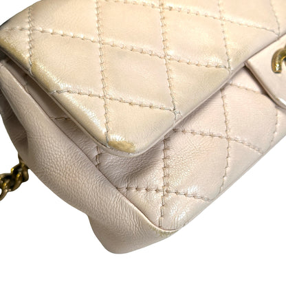 Used CHANEL Quilted Leather Kelly Flap Handbag Beige Gold Tone Hardware