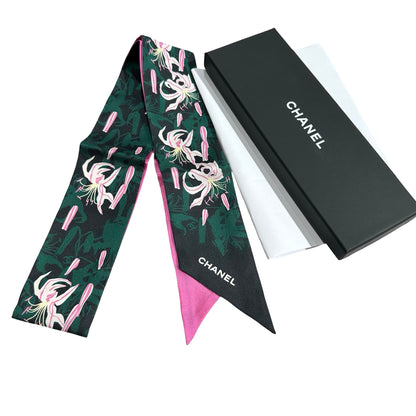 Unused Chanel Silk Scarf Green Pink White