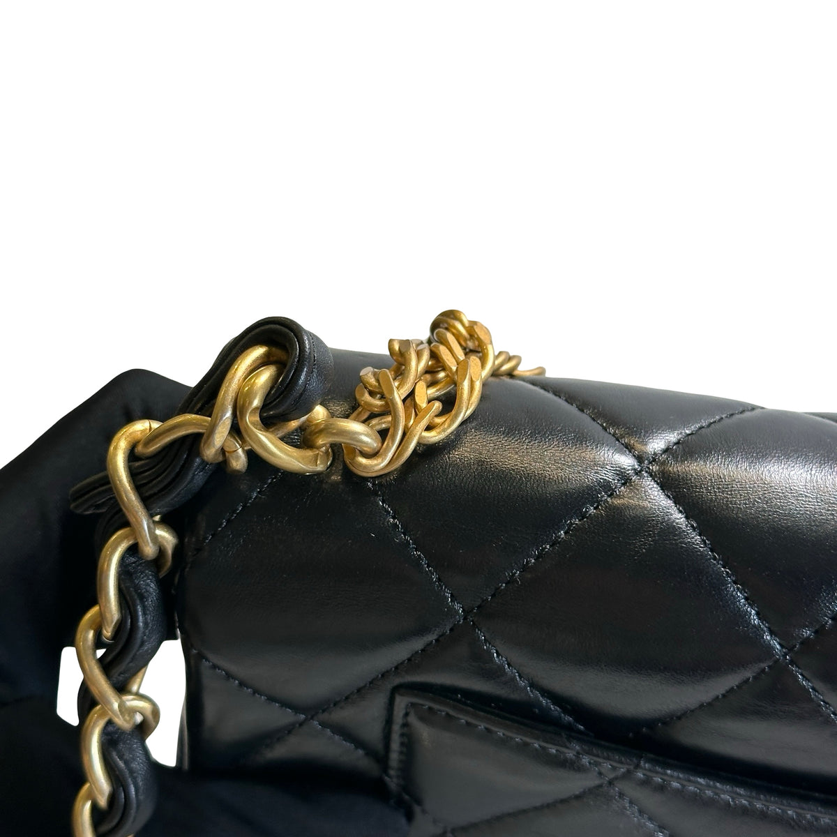 Used CHANEL Quilted Leather Classic Flap Chain shoulder bag Black Gold