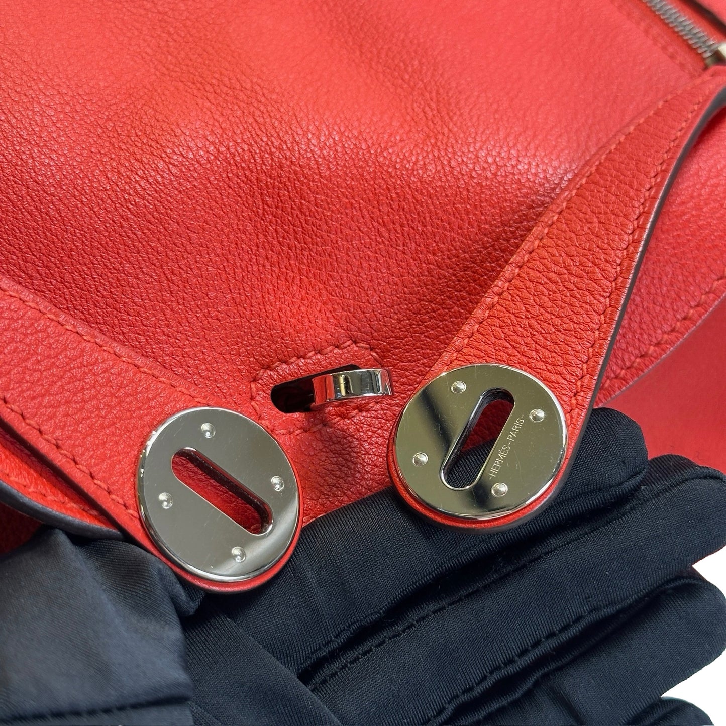 Used HERMES Clemence Lindy 26 Handbag Red PHW