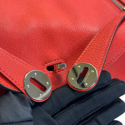 Used HERMES Clemence Lindy 26 Handbag Red PHW