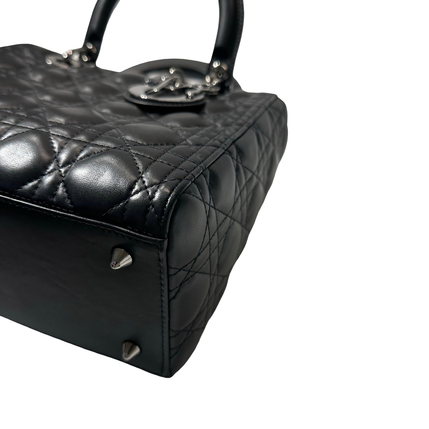 Used DIOR Lambskin Leather Lady Dior Medium Handbag Black