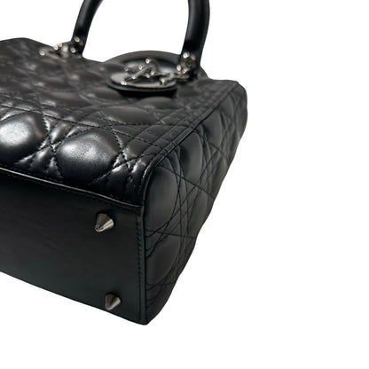 Used DIOR Lambskin Leather Lady Dior Medium Handbag Black