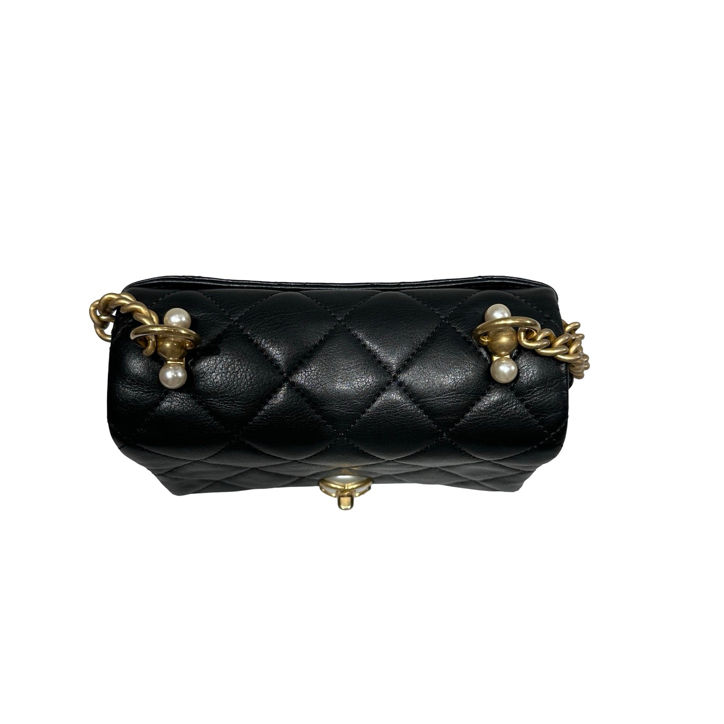 Used CHANEL Pearl Flap Chain Shoulder Bag Black GHW