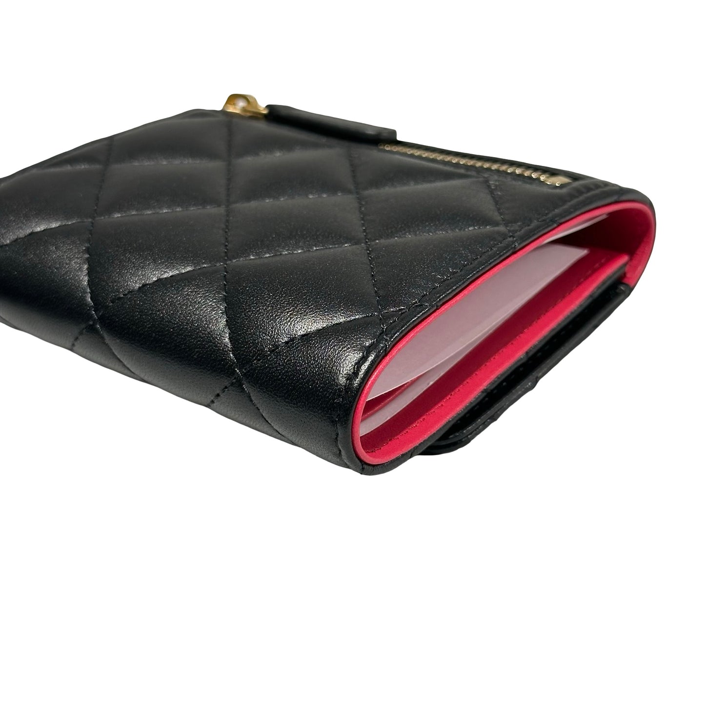 Unused CHANEL Lambskin Leather Wallet Black GHW