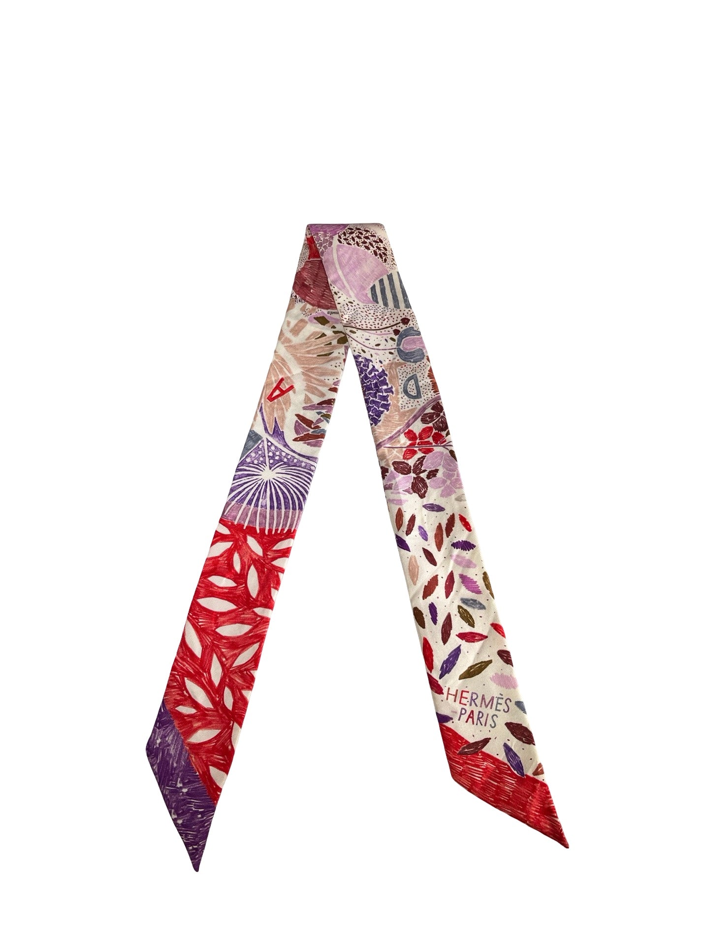 HERMES Silk Twilly Twilly White Red Purple Multicolor