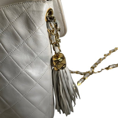 Used CHANEL Quilted Leather Quilted Flap Bag Handbags White GHW