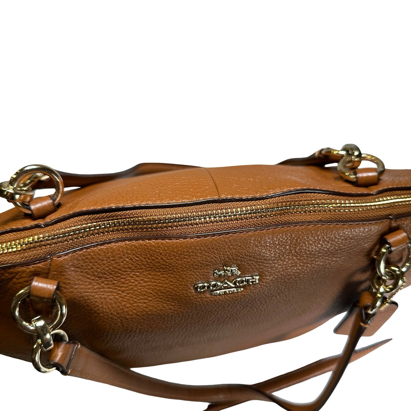 Used COACH Pebbled Leather Tyler Carryall Tote Bag Brown