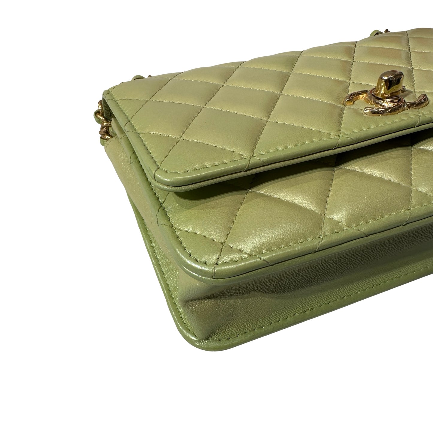 Used CHANEL Lambskin Leather MINI WOC Cross Body Bag GHW Green