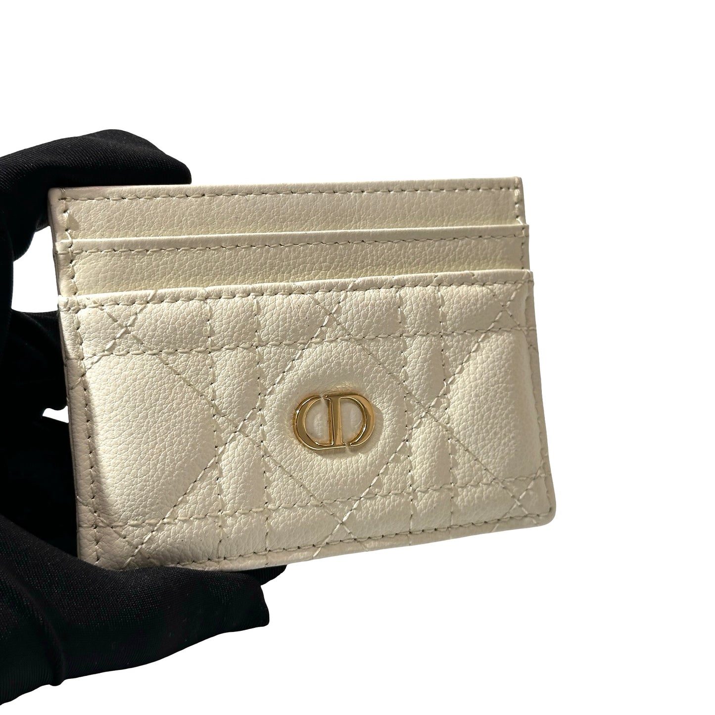 Used Dior Calfskin Leather Cardholder Card Holder Beige GHW