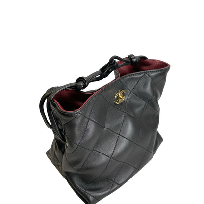 Brand New CHANEL Quilted Leather Gabrielle Hobo Bucket Bag Black Gold